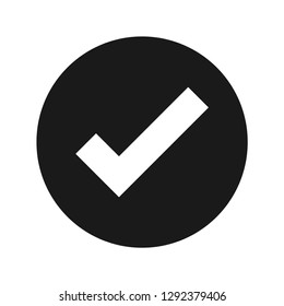 Tick mark icon vector illustration design isolated on flat black round button