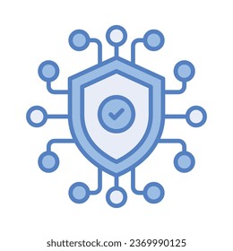 Tick mark on network protection shield showing concept vector of cyber security
