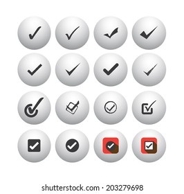 tick mark or right sign vector icons collection set. This graphic can also represent approval, right choice, correct selection, true option, positive answer, saying yes, acceptance, confirmation, etc