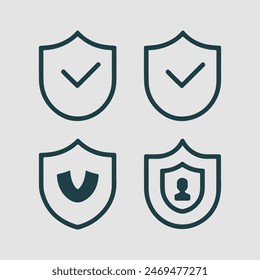 Marca de graduación con conjunto de escudo, marca de graduación aprobada con icono de escudo, icono de seguridad y ayuda, cómo, información, Vector de consulta Iconic Illustrator Vector