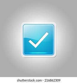 Tick Mark Square Vector Blue Web Icon Button