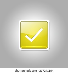 Tick Mark Square Vector Yellow Web Icon Button