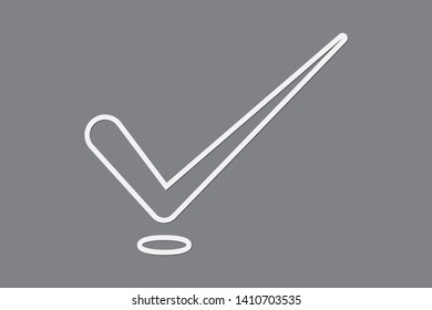Tick mark vector illustration with white color lines on dark background for approval sign in business and education
