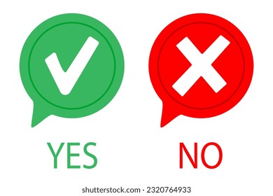 Tick Mark with Yes, Cross Mark with No. Positive confirmation, validation symbol. Rejection symbol, disagreement indication Vector line icon for Business and Advertising