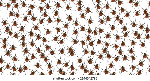 Tick parasite. Dog mite flat style seamless pattern. Great for design parasite pest control, parasites extermination and disinsection service, health sanitary, encephalitic mite fight. Vector