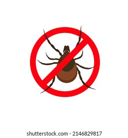 Tick parasite. Dog mite prohibited sign, parasite warning sign. Great for design parasite pest control, parasites extermination, disinsection service, health sanitary, encephalitic mite fight. Vector