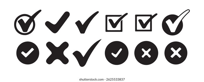  tick and red cross checkmarks. Right or wrong icons. Checkmark and x mark icon set, Victor illustration Eps 10