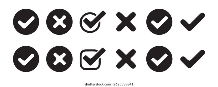  tick and red cross checkmarks. Right or wrong icons. Checkmark and x mark icon set, Victor illustration Eps 10