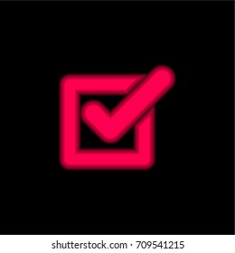 Tick red glowing neon ui ux icon. Glowing sign logo vector