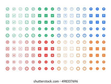 Tick, Reject, Question and Attention Mark icons set