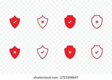 Conjunto de ícones de escudo de marca de seleção e símbolos de proteção, sinais de vetor de segurança e verificação para conceitos de segurança, privacidade e sistema confiável Conjunto de ícones de escudo de segurança Vetor para proteção