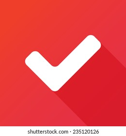 Tick sign. Accept icon. Confirm button, vector illustration. Modern design flat style icon with long shadow effect