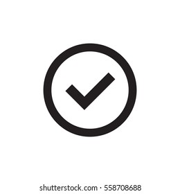 Tick sign black element. Gray checkmark icon isolated on white background. Simple mark graphic design. Circle OK button for vote, decision, web. Symbol correct, check, approved Vector illustration