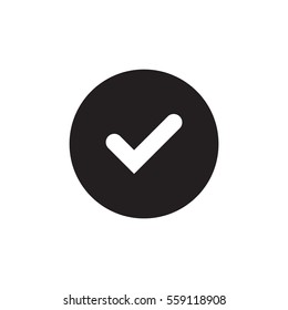 Tick sign black element. Gray checkmark icon isolated on white background. Simple mark graphic design. Circle OK button for vote, decision, web. Symbol of correct, check, approved Vector illustration