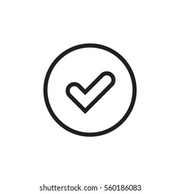 Tick sign black element. Gray checkmark icon isolated on white background. Simple mark graphic design. Circle OK button for vote, decision, web. Symbol of correct, check, approved Vector illustration