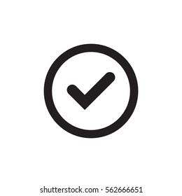 Tick sign black element. Gray checkmark icon isolated on white background. Simple mark design. Circle shape OK button for vote, decision, web. Symbol of correct, check, approved Vector illustration