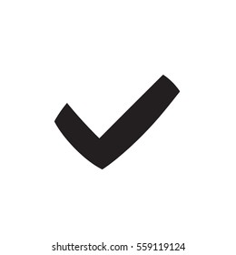 Tick sign element. Black checkmark icon isolated on white background. Simple mark graphic design. OK button for vote, decision, web. Symbol of correct, check, approved. Vector illustration