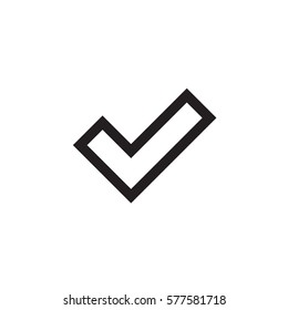 Tick sign element. Black checkmark icon isolated on white background. Simple mark graphic design. OK button for vote, decision, web. Symbol of correct, check, approved. Vector illustration