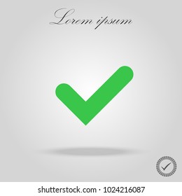 Tick sign element. Green checkmark icon isolated on white background. Simple mark graphic design. OK button for vote, decision, web. Symbol of correct, check, approved. Vector illustration