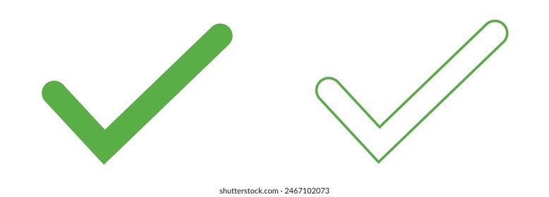 Tick sign element. Green checkmark icon . Simple mark graphic design. OK button for vote, decision, web. Symbol of correct, check, approved. isolated on white background. Vector illustration. EPS 10