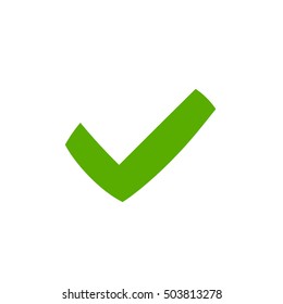 Tick sign element. Green checkmark icon isolated on white background. Simple mark graphic design. OK button for vote, decision, web. Symbol of correct, check, approved. Vector illustration
