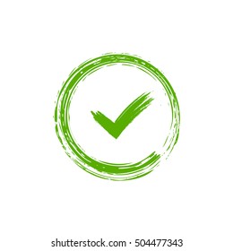 Tick sign element. Green checkmark icon isolated on white background. Simple mark design. Circle shape OK button for vote, decision, web. Symbol of correct, check, approved Vector illustration