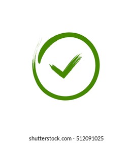 Marque el elemento de signo. Icono de marca de verificación verde aislado en fondo blanco. Diseño de marca simple. Círculo forma botón OK para votar, decisión, web. Símbolo correcto, cheque, ilustración vectorial aprobada