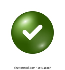 Tick sign element. Green checkmark icon isolated on white background. Simple mark graphic design. Circle OK button for vote, decision, web. Symbol correct, check, approved Vector illustration