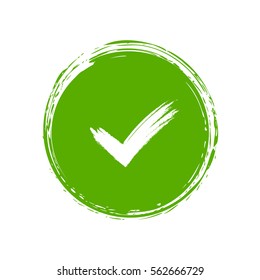 Tick sign element. Green checkmark icon isolated on white background. Simple mark design. Circle shape OK button for vote, decision, web. Symbol of correct, check, approved Vector illustration