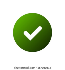 Tick sign element. Green checkmark icon isolated on white background. Simple mark graphic design. Circle OK button for vote, decision, web. Symbol correct, check, approved Vector illustration