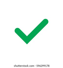 Tick sign element. Green checkmark icon isolated on white background. Simple mark graphic design. OK button for vote, decision, web. Symbol of correct, check, approved. Vector illustration