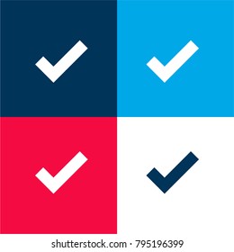 Tick Sign four color material and minimal icon logo set in red and blue