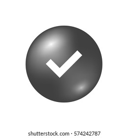 Tick sign gray element. Silver checkmark icon isolated on white background. Simple mark graphic design. Circle OK button for vote, decision, web. Symbol correct, check, approved Vector illustration