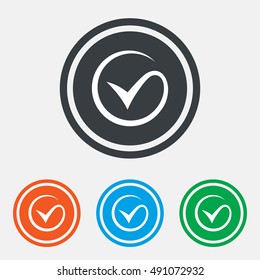 Tick sign icon. Check mark symbol. Graphic design web element. Flat tick symbol on the round button. Vector