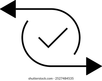 Tick sign wtih the move arrows. Editable Stroke. Web symbol , exchange trade , return or swap, swap cycle. Vector illustration