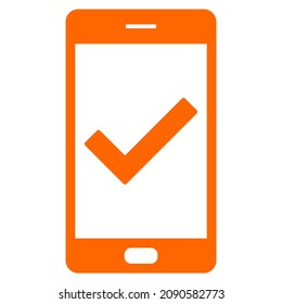 Tick and smartphone on white