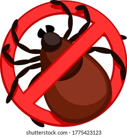 Tick in a stop sign on a white background. Stop insect tick