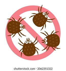 Tick swarm and ban mark icon. Vector illustration.