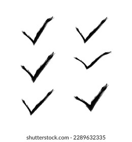Marcar el diseño de símbolos. Marcar diseño de icono. Marcas de verificación de pincel negro