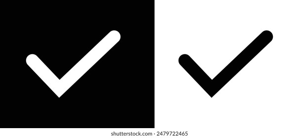 Símbolo de marca sobre fondo blanco y negro. Marca de verificación símbolo derecho. Marca de verificación en blanco y negro en rectángulo. Vector de iconos de piedras preciosas de diamante. icono de comprobación de Vector. eps 10