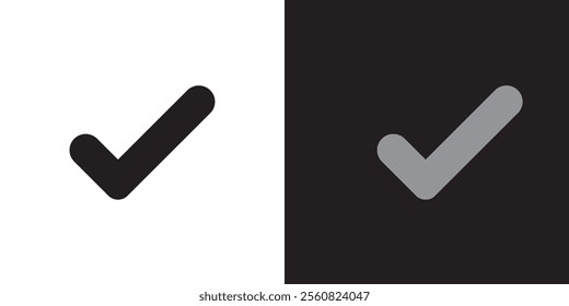 Tick symbol on black and white background. Checkmark right symbol. Black and white checkmark in rectangle. Diamond gemstone icon symbol vector. Vector check icon