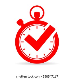 Tick timer vector icon on white background. Check time idea icon.