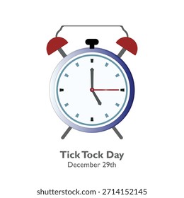 Tick Tock Day, observed annually on December 29th,  vector illustration. Vintage style Table clock round shape design.