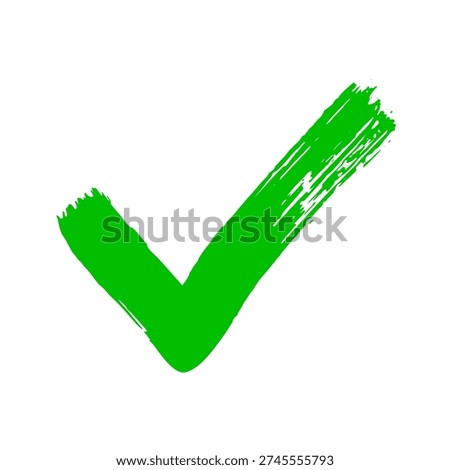 Tick v vector illustration of a dirty, grunge, hand-drawn brushstrokes on a white background. Mark graphic design. Check mark symbol tick YES button for vote in check box, web, etc.