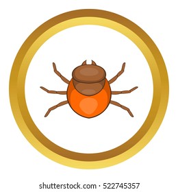 Tick vector icon in golden circle, cartoon style isolated on white background