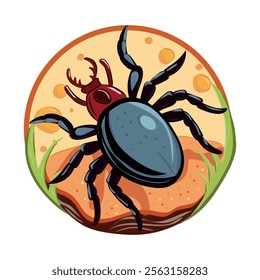 Tick, vector illustration, tick on the grass.