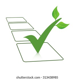 tick yes to the four squares of green color on a white background with reflection