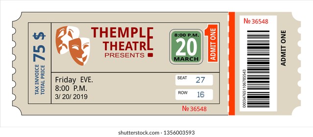 Ticke Theatre Vintage Show Opera Concert Ballet Coupon, Invitation,