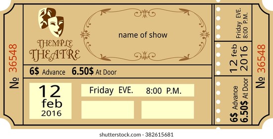 ticke theatre vintage show opera concert ballet coupon, invitation,