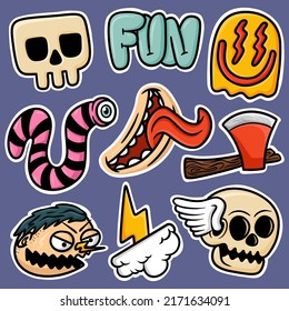 ticker set Random Pop Punk Cartoon Vector